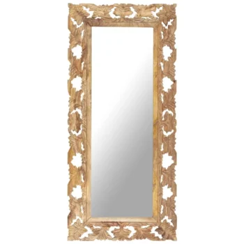 Hand Carved Mirror - Solid Mango Wood - Natural - 110 x 50 x 2.5cm