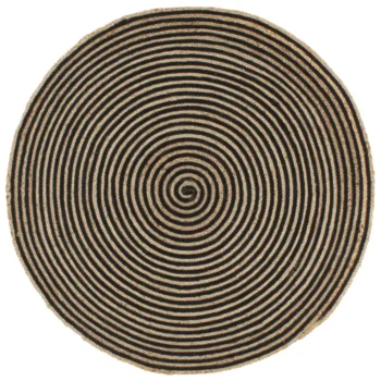 Handmade Jute Rug With Spiral Design - Black - 150cm