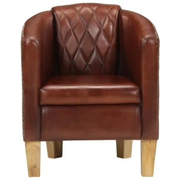 Vintage Style Real Leather Tub Chair - Brown - 58 x 54 x 70cm