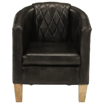 Vintage Style Real Leather Tub Chair - Grey - 58 x 54 x 70cm