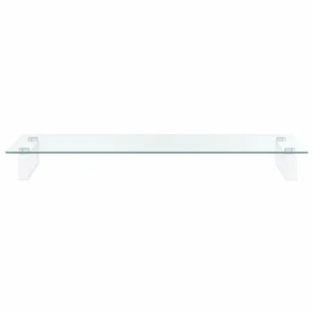 Monitor Stand - Tempered Glass & Metal - White - 80 x 35 x 8cm