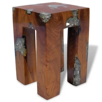Handmade Solid Teak Wood Stool - Resin - 30 x 30 x 40cm