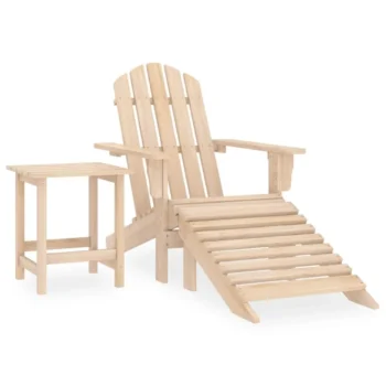 Wooden Garden Chair With Ottoman & Table - Natural - 69.5 x 147.5 x 89.5cm