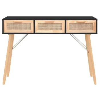 Console Table - Pine Wood And Rattan - Black - 105 x 30 x 75cm