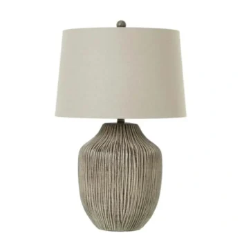 Ochre Carved Textured Table Lamp With Line Shade
