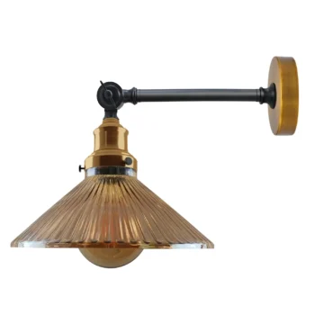 Vintage Retro Industrial Wall Light - Brass Style & Glass Shade