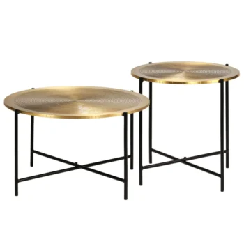 2 Metal Side Tables - Brass - Metal Legs - 62 x 35cm - 47 x 45cm