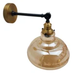 Wall Mounted Vintage Amber Glass Wall Light And Shade