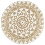 Round Hand-braided Jute Rug - Natural & White - 90cm