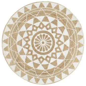 Round Hand-braided Jute Rug - Natural & White - 90cm