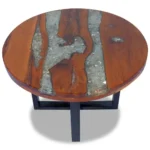 Round Coffee Table - Teak With Resin - 60 x 40cm