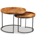 x2 Side Tables - Solid Mango Wood And Iron Legs