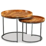 x2 Side Tables - Solid Mango Wood And Iron Legs