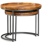 x2 Side Tables - Solid Mango Wood And Iron Legs