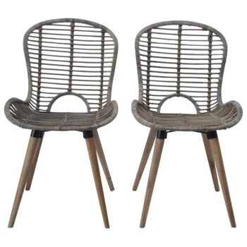 2 Stylish Natural Rattan Dining Chairs - Brown