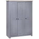 3 Door Wardrobe - Pine Panama Range - Grey - 118 x 50 x 171.5cm