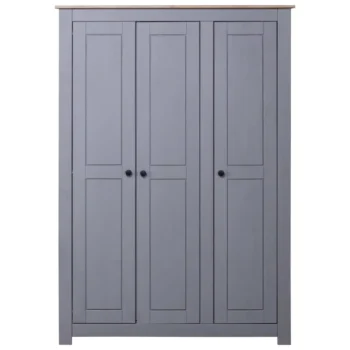 3 Door Wardrobe - Pine Panama Range - Grey - 118 x 50 x 171.5cm