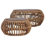 x2 Side Tables - Solid Teak - Natural Rattan