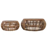 x2 Side Tables - Solid Teak - Natural Rattan