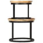 2 Round Side Tables - Solid Mango Wood and Steel