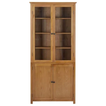 Solid Oak Wood and Glass Bookcase with 4 Doors - 90 x 35 x 200cm