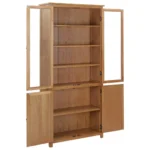 Solid Oak Wood and Glass Bookcase with 4 Doors - 90 x 35 x 200cm