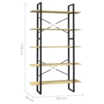 5 Tier Pinewood Book Cabinet - 100 x 30 x 175cm