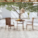 3 Piece Poly Rattan Garden Dining Set - Brown