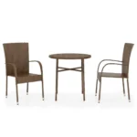 3 Piece Poly Rattan Garden Dining Set - Brown