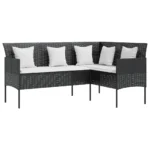 Poly Rattan L-shaped Sofa with Cushions - Black