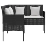 Poly Rattan L-shaped Sofa with Cushions - Black