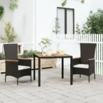 Poly Rattan Garden Table with Wooden Top - Black - Acacia Wood