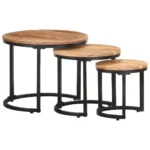 3 Side Tables With Solid Acacia Wood & Iron Base