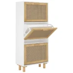 Modern Natural Rattan Shoe Cabinet - White - 52 x 25 x 115cm