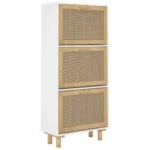 Modern Natural Rattan Shoe Cabinet - White - 52 x 25 x 115cm