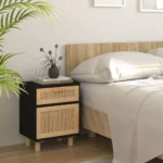 Natural Rattan Scandinavian Bedside Cabinet - Black