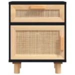 Natural Rattan Scandinavian Bedside Cabinet - Black