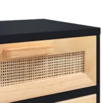 Natural Rattan Scandinavian Bedside Cabinet - Black