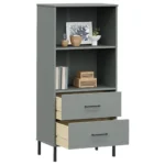 OSLO Bookcase with 2 Drawers - Grey - 60 x 35 x 128.5cm