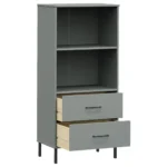 OSLO Bookcase with 2 Drawers - Grey - 60 x 35 x 128.5cm