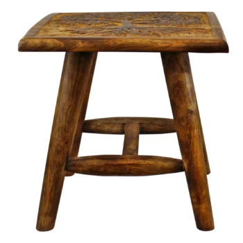 Tree of Life Hand Carved Stool - Mango Wood - 25 x 25 x 25cm