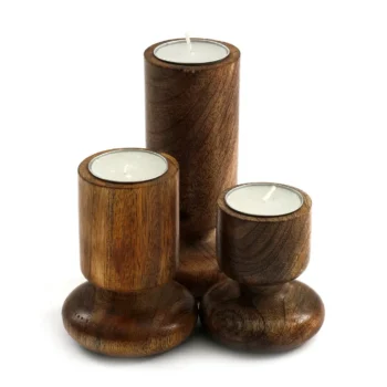 Set of 3 Mando Wood - Candlestick or Tea Light Holders