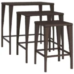 3 Poly Rattan Nesting Tables - Brown