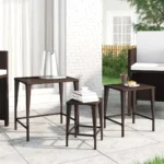 3 Poly Rattan Nesting Tables - Brown