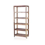 Handcrafted Six Shelf Display with Casters - Recycled Teak Wood - H180cm