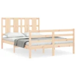 Wooden Bed Frame With Headboard - 195.5 x 140.5 x 100cm