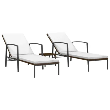 2 Stylish Poly Rattan Sun Loungers With Table - Brown