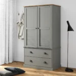 2 Door Bedroom Wardrobe - Grey - 90 x 55 x 176cm