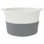 100% Cotton Laundry Basket - Grey and White - 60 x 36cm