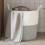 100% Cotton Storage Basket - Grey and White- 43 x 38cm